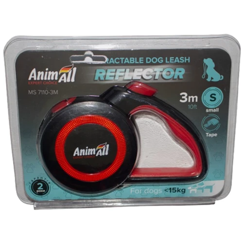 Поводок-рулетка AnimAll Reflector MS7110-3M для собак весом до 15 кг 3 м S Красно-черный MS7110-3M (143542): Тип шнура Лента