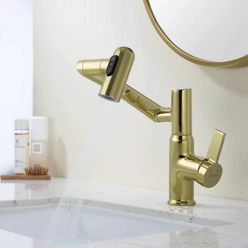 Смеситель для раковины Lefton Single-Hole Rotatable Faucet with Temperature Display-BF2204 Polished Gold: Вид смесителя Однорычажный