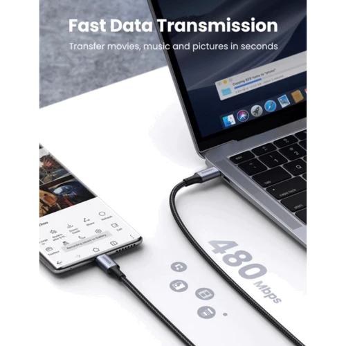 Кабель Ugreen Aluminum USB-C to USB-C 100W 5A 2m Black (70429): Довжина 2 м
