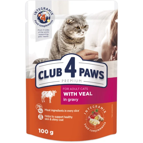 Влажный корм Club 4 Paws Premium Adult cats для взрослых кошек с телятиной в соусе 20+4x100 г (4820215365079)