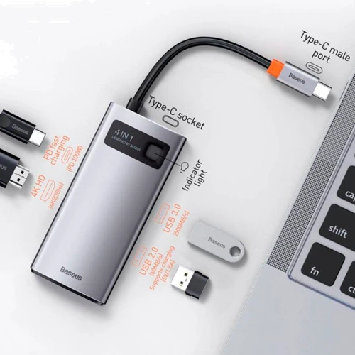 Адаптер Baseus Adapter USB-C to 2xUSB3.0+HDMI+USB-C Gray (CAHUB-CY0G): Інтерфейс підключення USB-C