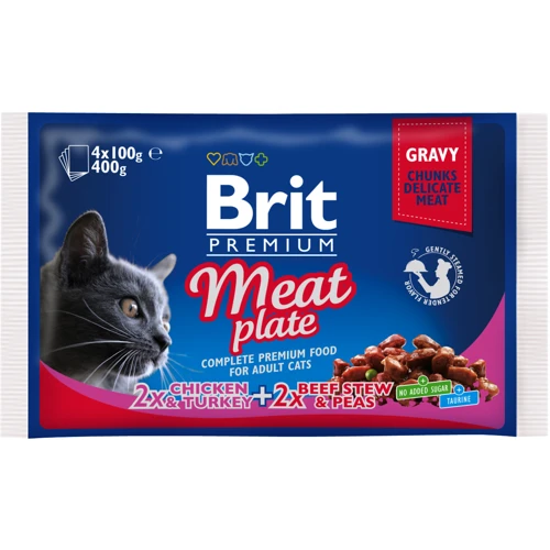Влажный корм для кошек Brit Premium Cat pouch Мясная тарелка в желе 4x100 г (8595602506262)