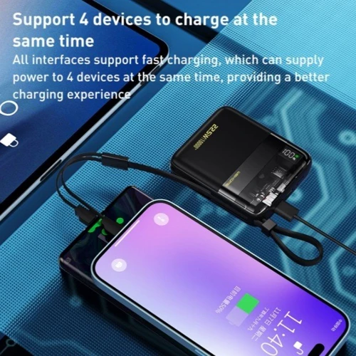 Зовнішній акумулятор WK Wekome Power Bank 10000mAh Super Charging PD20W+22.5W Black+Clear (WP-309): Вбудований кабель Apple Lightning
