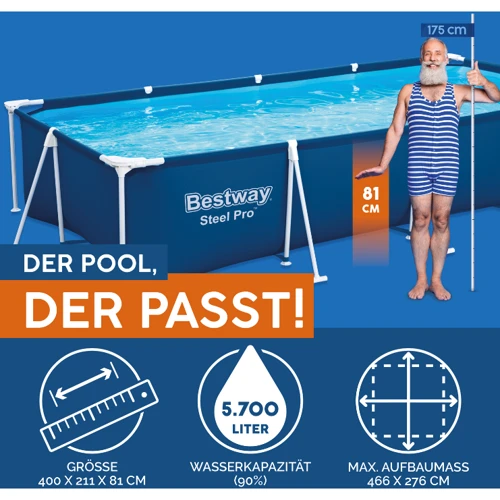 Бассейн Bestway каркасный прямоугольный 400-211-81 см (56405) (ремкомплект, 36-105-30.5 см) фото 2