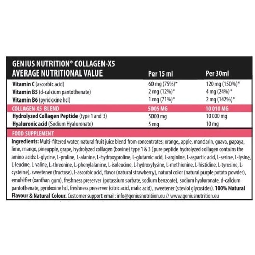 Genius Nutrition Collagen-X5 liquid 500 ml / 40 servings / Strawberry: Вес 500 мл