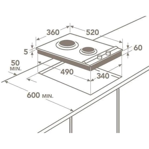 Варочная поверхность газовая AEG HC412001GB: Расположение панели Фронтальное