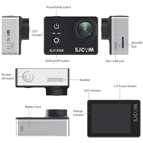 Экшн камера SJCam SJ7 STAR 4K Wi-Fi: Разрешение видео 3840x2160 пикс 30 к/с, 2704x1520 пикс 30 к/с, 1920x1080 пикс 60 к/с, 1280x720 пикс 60 к/с, 640x480 п