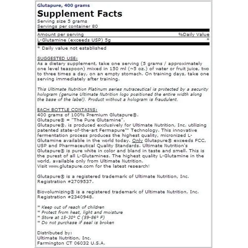 Амінокислота для спорту Ultimate Nutrition Glutapure Powder 400 g /80 servings/ Unflavored: Тип глютамин