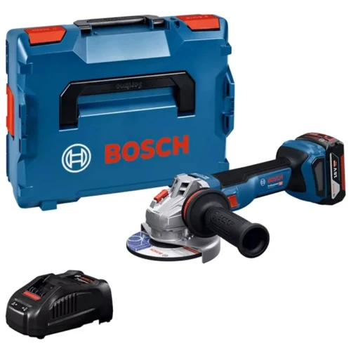 Аккумуляторная бесщеточная угловая шлифмашина Bosch GWS 18V-11 S + 1 аккумулятор GBA 18 В 5 Ач + профессиональное быстрозарядное устройство GAL 1880 CV + L-BOXX 136 (06019N4003)