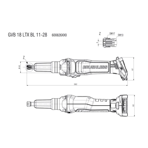 Прямая шлифовальная машина Metabo GVB 18 LTX BL 11-28 (600826850): Макс. частота вращения диска 8000-28000 об/мин