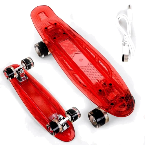 Пенни борд Best Board прозрачная дека со светом красная (S-30966)