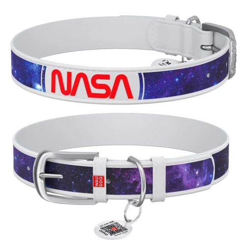 Нашийник для собак WAUDOG Design з QR паспортом малюнок NASA21 розмір XS 1.2x21-29 см білий (3602-0148-15)