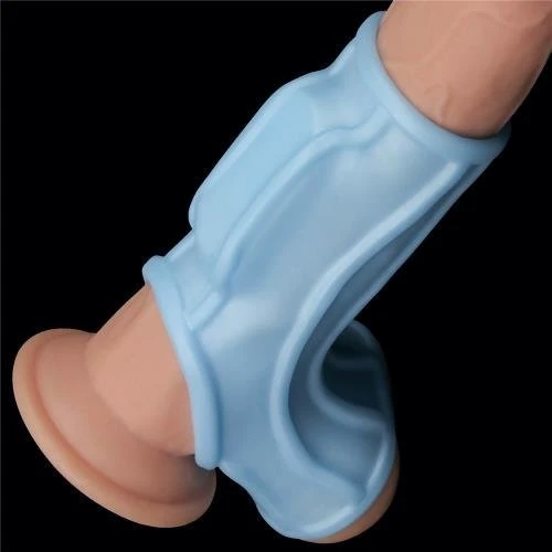 Насадка на член LoveToy Knights Ring Vibrating Ridge With Scrotum Sleeve Blue