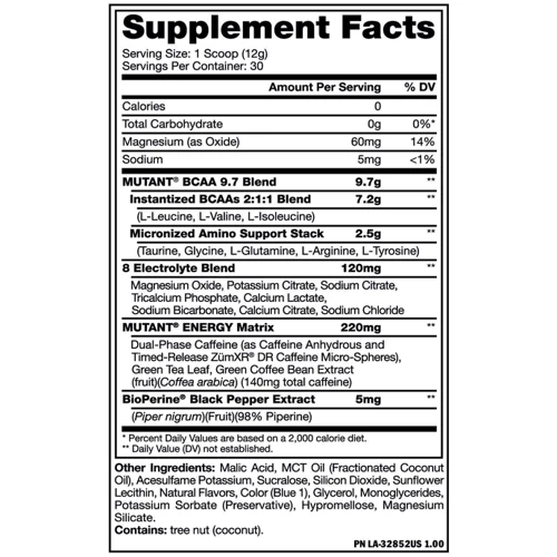 Аминокислота для спорта Mutant BCAA Energy 360 g /30 servings/ Blue Raspberry: Вкус Голубая малина