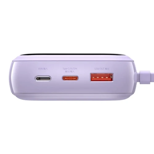 Зовнішній акумулятор Baseus Power Bank 20000mAh з USB-C Cable Q Pow Display 22.5W Purple (PPQD-I05): Особливості індикатор заряду, З дисплеєм, швидка зарядка