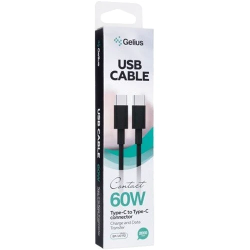 Кабель Gelius Cable USB-C to USB-C Control 60W 2m Black (GP-UC112): Длина 2 м