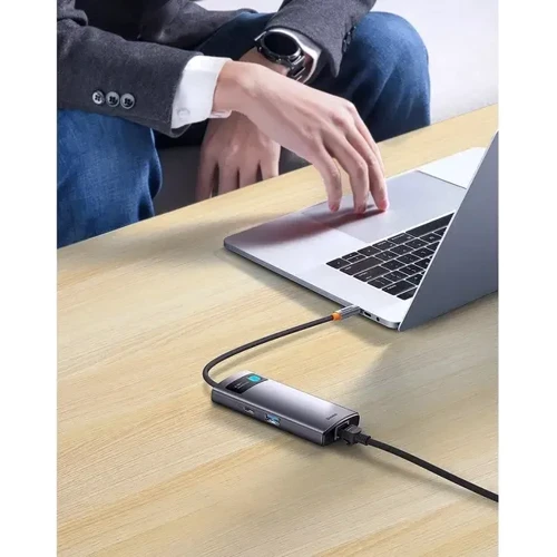 Адаптер Baseus Adapter Metal Gleam Series USB-C to 3xUSB3.0+RJ45 Grey (WKWG070113) фото 6