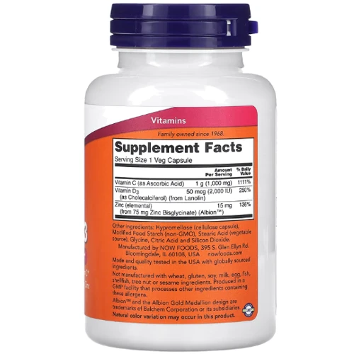 NOW Foods C-1000 Zinc & D-3 Комплекс із вітаміном С 1000 мг 100 капсул: Форма випуску Капсулы