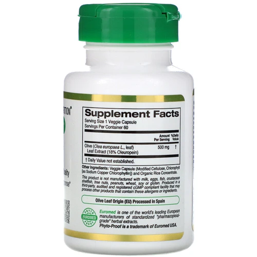 California Gold Nutrition, Olive Leaf Extract, EuroHerbs, European Quality, 500 mg, 60 Veggie Capsules (CGN01113): Стать унісекс