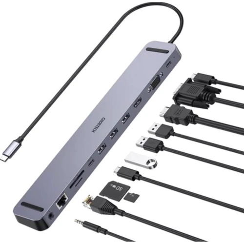 Адаптер Choetech Adapter 11-in-1 USB-C to USB-C+3xUSB3.0+HDMI+SD+3.5mm+RJ45+VGA Gray (HUB-M20): Інтерфейс підключення USB 3.0, USB-C