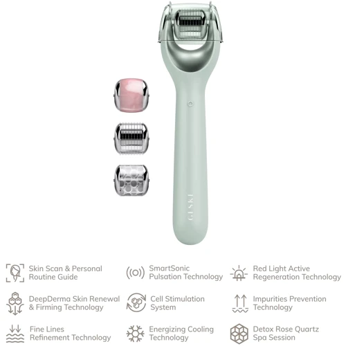 Электронный роллер для лица с микроиглами GESKE MicroNeedle Face Roller 9в1 green фото 3