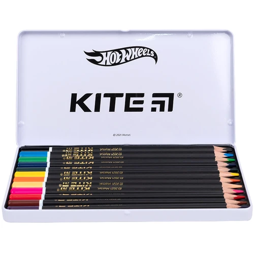 Олівці кольорові Kite Hot Wheels 12 кольорів у металевому пеналі (HW21-058): Ліцензія Hot Wheels