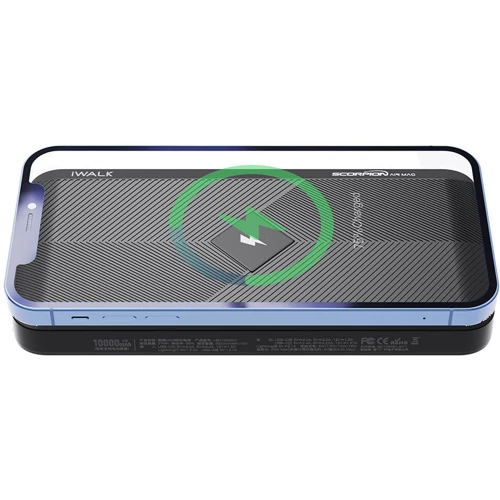 Зовнішній акумулятор iWALK Power Bank Scorpion Air 10000mAh Світильник/USB-C з MagSafe Wireless Charger Black (UBA10000M): Особливості Вбудований кабель, швидка зарядка, безпровідна зарядка