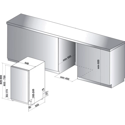 Встраиваемая посудомоечная машина Whirlpool WSIP 4O23 PFE: Размеры 82x44.8x55.5 см