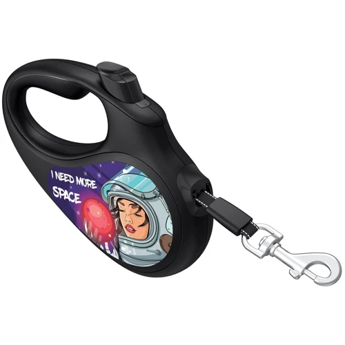 Поводок-рулетка для собак WAUDOG R-leash малюнок Більше космосу светоотражающая стрічка XS до 12 кг 3 м чорний фото 4
