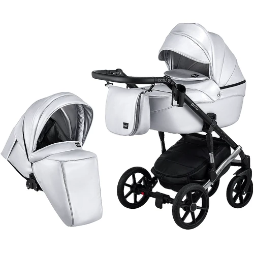 Коляска 2 в 1 Bair Polo (Silver) шкіра 100% 27S срібло (перламутр)