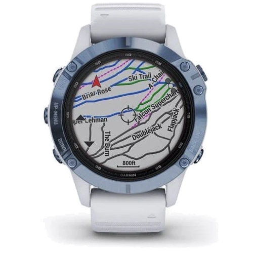 Смарт-часы Garmin Fenix 6 Pro Solar Edition Mineral Blue with Whitestone Band (010-02410-19/18): Особенности Металлический корпус, С большой автономностью, Водонепроницаемые, Бесконтактная оплата, MP3-плеер