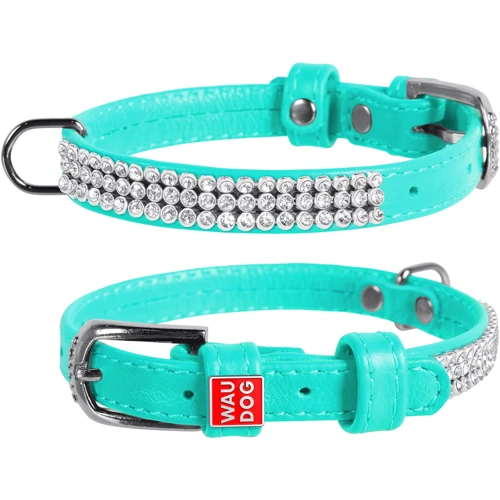 Ошейник WAUDOG Glamour "Полотно стразы" 9 мм 19-25 см ментоловый (330713)