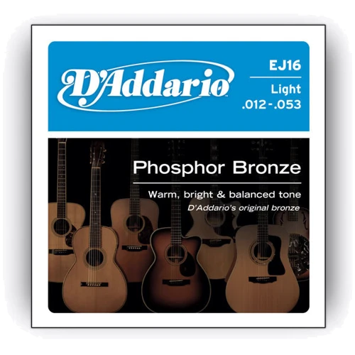 Струна для гитар Струны D`ADDARIO EJ16 PHOSPHOR BRONZE LIGHT 12-53: Тип Комплект струн