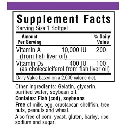 Bluebonnet Nutrition Vitamin А And D3, 10 000 IU/400 IU, 100 Softgels (BLB0300): Тип Витамин A