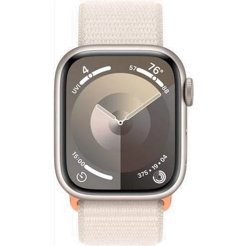Apple Watch Series 9 41mm GPS Starlight Aluminum Case with Starlight Sport Loop (MR8V3) : Экран OLED LTPO (яркость до 2000 нит) с технологиями Retina / защитное стекло Ion-X повышенной прочности