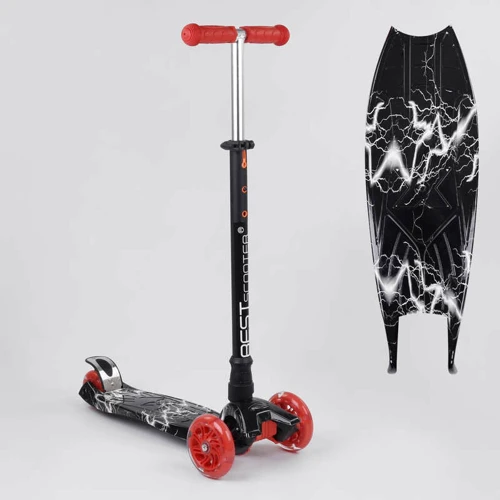 Самокат дитячий пластмасовий з алюмінієвої трубкою керма + 4 колеса Black / Red (90379)
