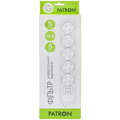 Сетевой фильтр Patron 5.0 m 3 x 1 mm2 (SP-1055) 5 розеток BLACK (EXT-PN-SP-1055)