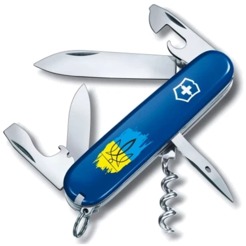 Мультитул Victorinox Spartan Ukraine 91мм/12 функций/синий /Трезубец фигурный на фоне флага (1.3603.2_T1026u)