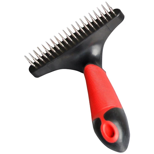 

Расческа-грабли Flamingo Undercoat Rake Single Row Short для собак однорядная короткие зубцы L красная