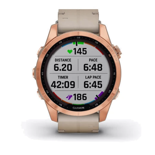 Смарт-часы Garmin Fenix 7S Sapphire Solar Rose Gold Titanium with Limestone Leather Band (010-02539-35): Цвет ремешка серый