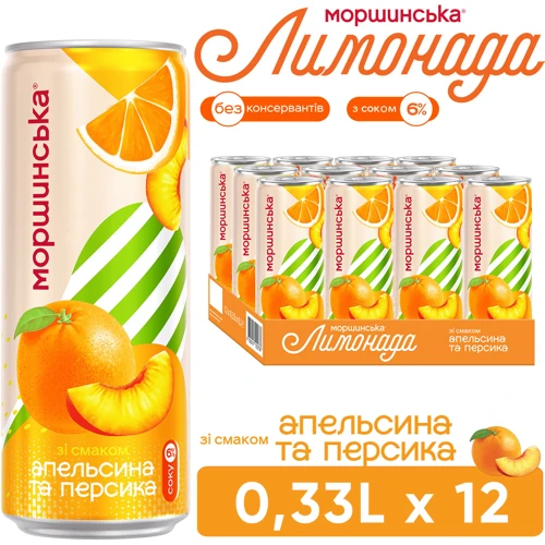 Напиток сокосодержащий Моршинська Лимонада со вкусом апельсина и персика 12х0.33 л (DS482001700273812): Страна производитель Украина