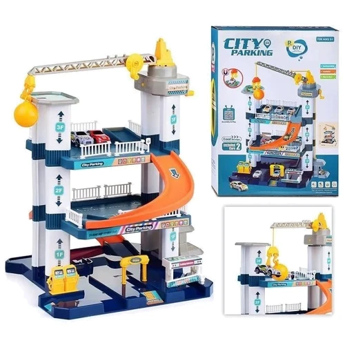 Гараж 3-этажный, лифт, кран (механический, магнитный крюк), машинки (A333-332F)