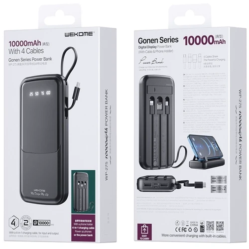 Зовнішній акумулятор Wekome Power Bank 10000mAh Gonen Black (WP-275): Кількість USB 2