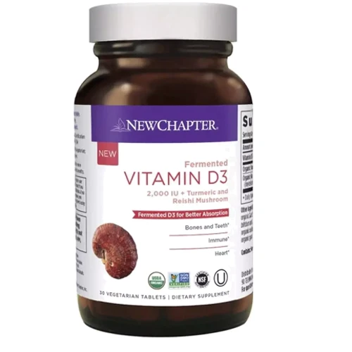 New Chapter Fermented Vitamin D3, 2000 IU + Turmenic And Reishi, 30 Vegetarian Tablets (NC0355)