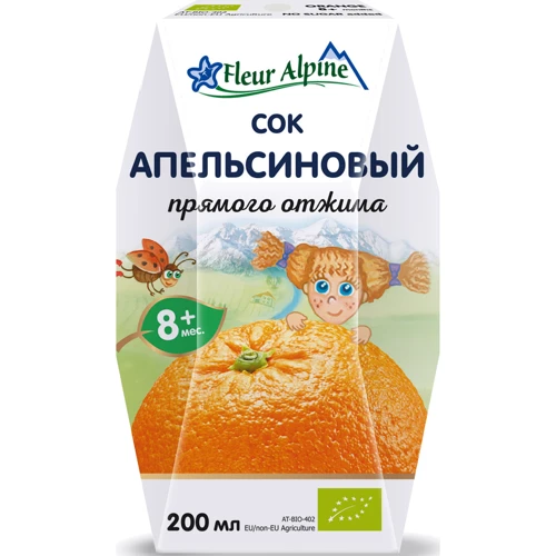 Сок апельсиновый органический прямого отжима FLEUR ALPINE с 8 месяцев 200 мл (1384031)