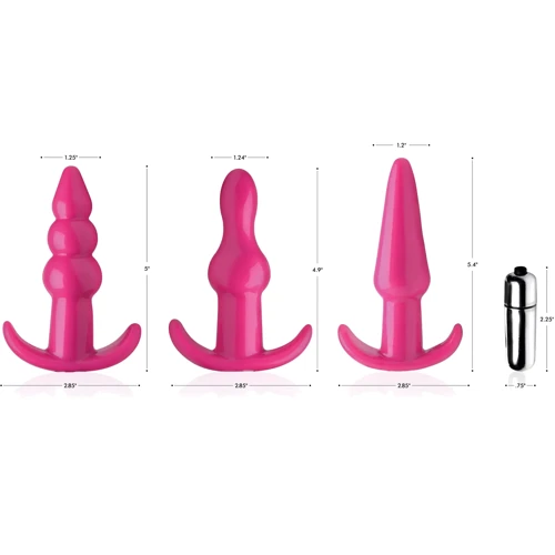 Набор анальных пробок с вибропулей Frisky Thrill Trio Pink Vibrating Plug Set