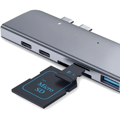 Адаптер Xiaomi Adapter Hagibis Dual USB-C to HDMI + 2хUSB-C + SD + 2xUSB3.0 Silver (04214): Додаткові роз'єми SD+TF Card, USB OTG, USB-C, HDMI