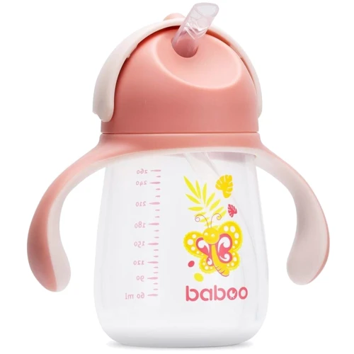 Чашка непроливайка Baboo Butterfly с силиконовой соломинкой 260 мл розовая (8-123)