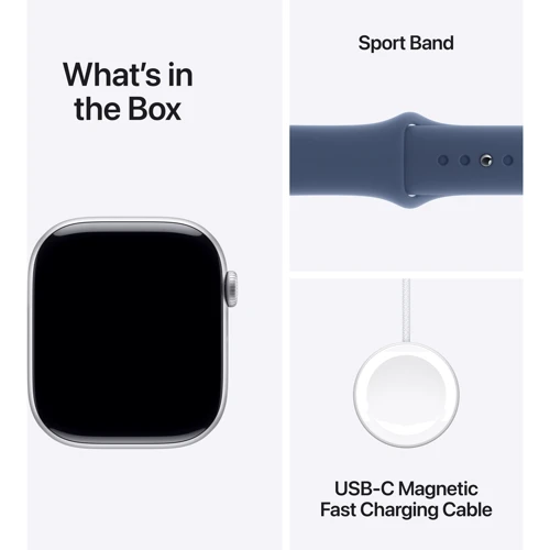 Apple Watch Series 10 42mm GPS + Cellular Silver Aluminium Case with Denim Sport Band - S/M (MWX33)