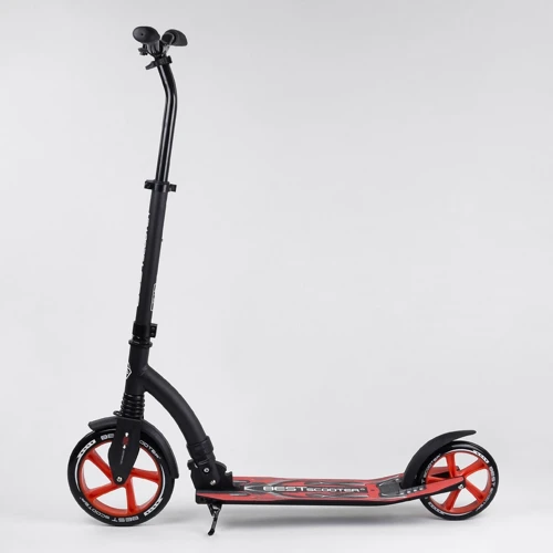 Самокат двоколісний Best Scooter з PU колесами, амортизатором, широким кермом, затискачем для керма Black / Red (100068): Конструкція рами складна